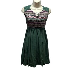 Ya Los Angeles Women Tribal Aztec Print Green Sleeveless Mini Dress Size S